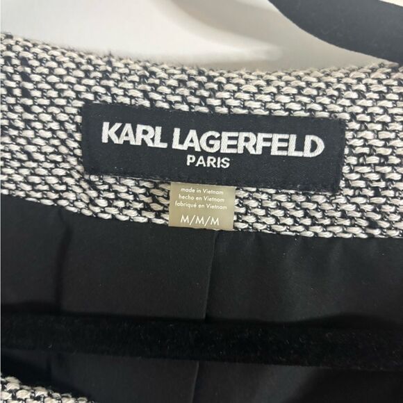 Karl Lagerfeld vintage tweed Textured Black and White Blazer size m EUC - Picture 3 of 4